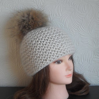 Chunky Angora Knit Beanie WITH or WITHOUT pompom/ Angora Bobble Hat/ Winter Essential Fashion/ Warm Cosy beanie/ Hand Knitted/ gift for her