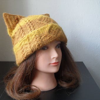 Cat ear hat/ Cat ear beanie/ Orange Cat inspiration/ Beanie for cat lovers/ Alpaca hat/ ARISTOC’ATS hat for women/ Women golden wool beanie