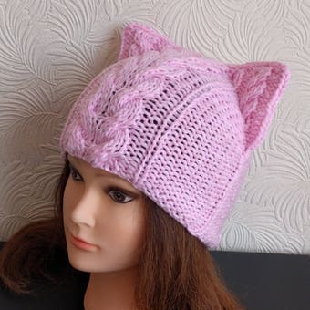 Pussyhat 2024/ Women's march Cat ear beanie/ Childless cat lady hat/ Pink cat ear beanie/ Cat ear hat/ Gift for cat lover/ Gift for her