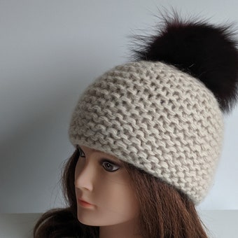 Chunky Angora Knit Beanie WITH or WITHOUT pompom/ Angora Bobble Hat/ Winter Essential Fashion/ Warm Cosy beanie/ Hand Knitted/ gift for her