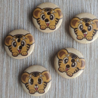 Set of 10 pieces Tiger buttons/ Wooden buttons x 10/ Cute tiger buttons/ Tiger button/ Decorative button/ Child buttons/ Gift for girl/ Gift