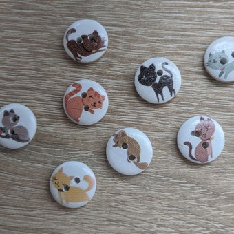 Set of 10 pieces Cat buttons / Wooden buttons x 10/ Cute Cat buttons/ Kitten button/ Decorative buttons/ Child buttons/ Gift for girl/ Gift