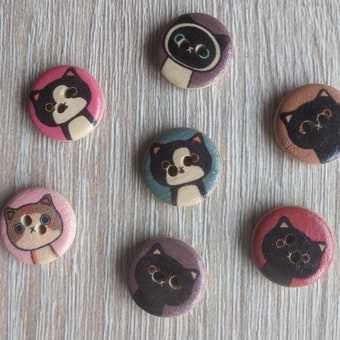 Set of 10 pieces CAT buttons / Wooden buttons x 10/ Cute CAT buttons/ Kitten button/ Decorative buttons/ Child buttons/ Gift for girl/ Gift