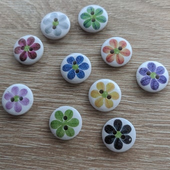 Set of 10 pieces of Flower buttons/ Wooden buttons x 10/Flower buttons/ Multicolor buttons/ Decorative buttons/ Child buttons/ Adult buttons