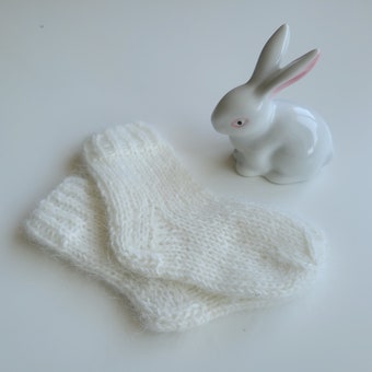 Baby 100% Angora wool socks/ Newborn handknitted socks/ booties/ French Angora rabbit yarn socks/ Baby shower/ baby gift/ gift for new mum/