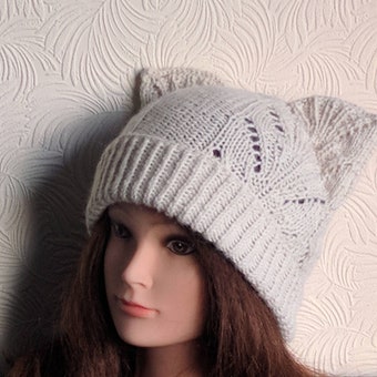 Cat ear hat/ Cat ear beanie/ White Cat inspiration/ Beanie for cat lovers/ Alpaca hat/ ARISTOC’ATS hat for women/ Women white wool beanie