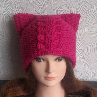 Pussyhat 2024/ Women's march Cat ear beanie/ Childless cat lady hat/ Pink cat ear beanie/ Cat ear hat/ Gift for cat lover/ Gift for her