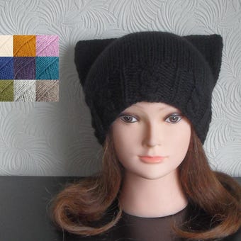 Black Cat ear hat/ Cat ear beanie/ Black Cat inspiration/ Beanie for cat lovers/ Cat hat/ Cat beanie/ Black Cat ear hat/ Women black beanie
