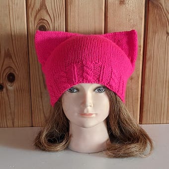 Pussyhat 2024/ Women's march Cat ear beanie/ Childless cat lady hat/ Pink cat ear beanie/ Cat ear hat/ Gift for cat lover/ Gift for her