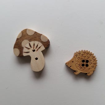 Nature buttons in PIECES (not SETS)/ Heghehog button/ Mushroom button/ wooden buttons/ Child button/ Gift animal lover/ Gift nature lover