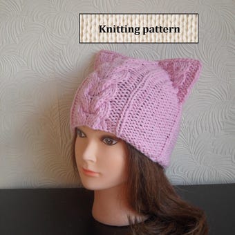 Cat ear hat Instant Download knitting pattern IN ENGLISH/ Cat ear hat knitting pattern/ Ear hat knitting pattern/ Cat beanie knit pattern