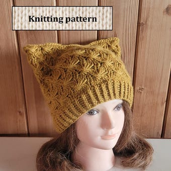 Cat ear hat Instant Download knitting pattern IN ENGLISH/ Cat ear hat knitting pattern/ Ear hat knitting pattern/ Cat beanie knit pattern