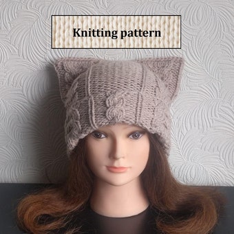 Cat ear hat Instant Download knitting pattern IN ENGLISH/ Cat ear hat knitting pattern/ Ear hat knitting pattern/ Cat beanie knit pattern