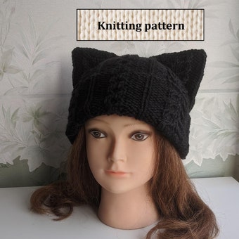 Cat hat Instant Download knitting pattern IN ENGLISH - Cat ear hat knitting pattern - Women hat knitting pattern – Cat beanie knit pattern