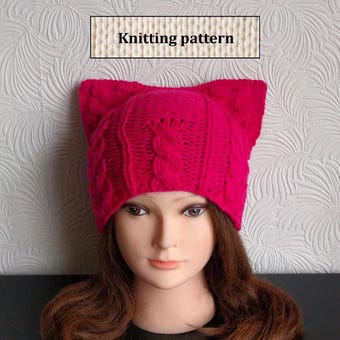 Cat ear hat Instant Download knitting pattern IN ENGLISH/ Cat ear hat knitting pattern/ Ear hat knitting pattern/ Cat beanie knit pattern
